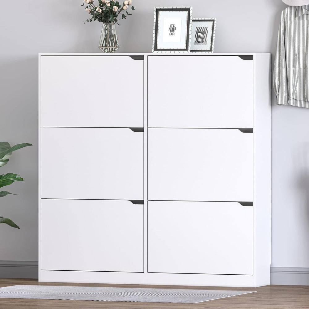 BORNOON Shoe Cabinet with 6 Flip Drawers, Slim Narrow Shoe Storage Cabinet, F...