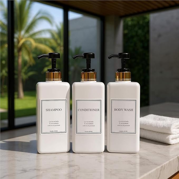 Modern Gold Design Large 27 oz Shampoo and Conditioner Dispensers - Image 8
