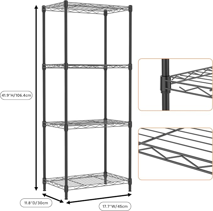 4 Tiers Shelf Metal Storage Shelves Wire Rack Closet Organizers - Image 3