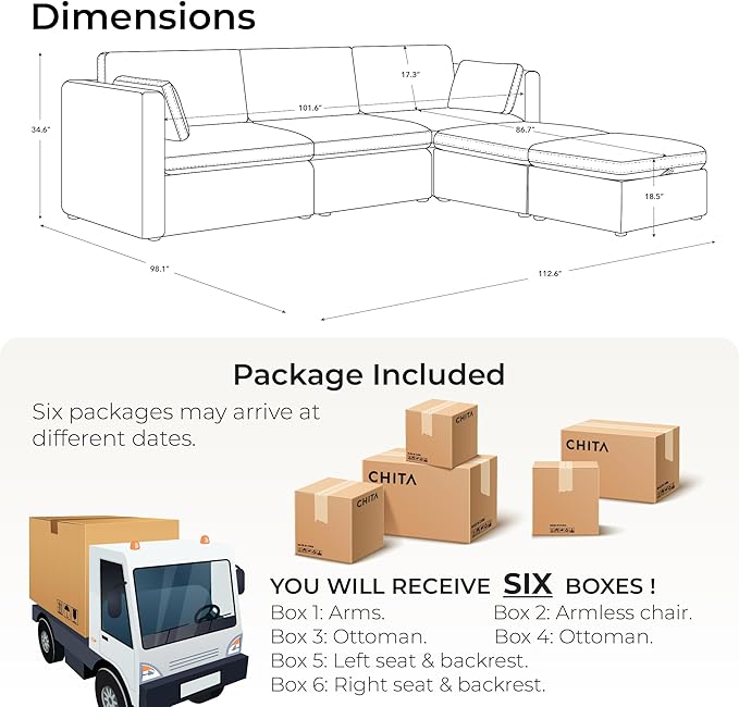 CHITA Oversized Modular Cloud Sectional Fabric Sofa Set, FSC Certified U Shaped - Image 2