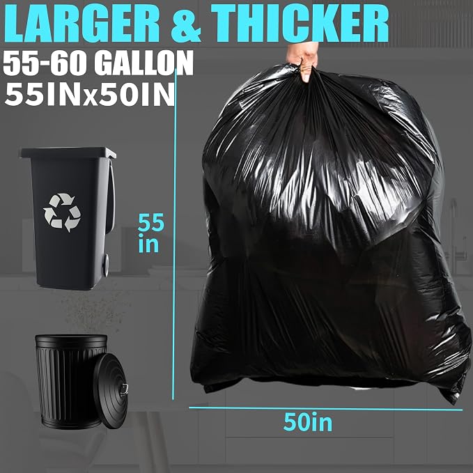 Brandon-super 55-60 Gallon Trash Bags, Sturdy & Tear-Resistant Commercial Can - Image 2