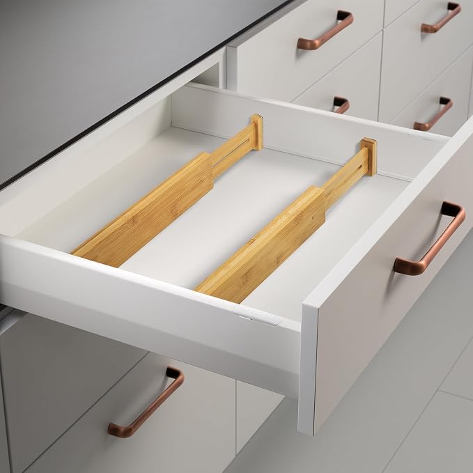 VaeFae 6-Pack Bamboo Drawer Dividers – Adjustable 14"-19.1", Spring-Loaded - Image 6