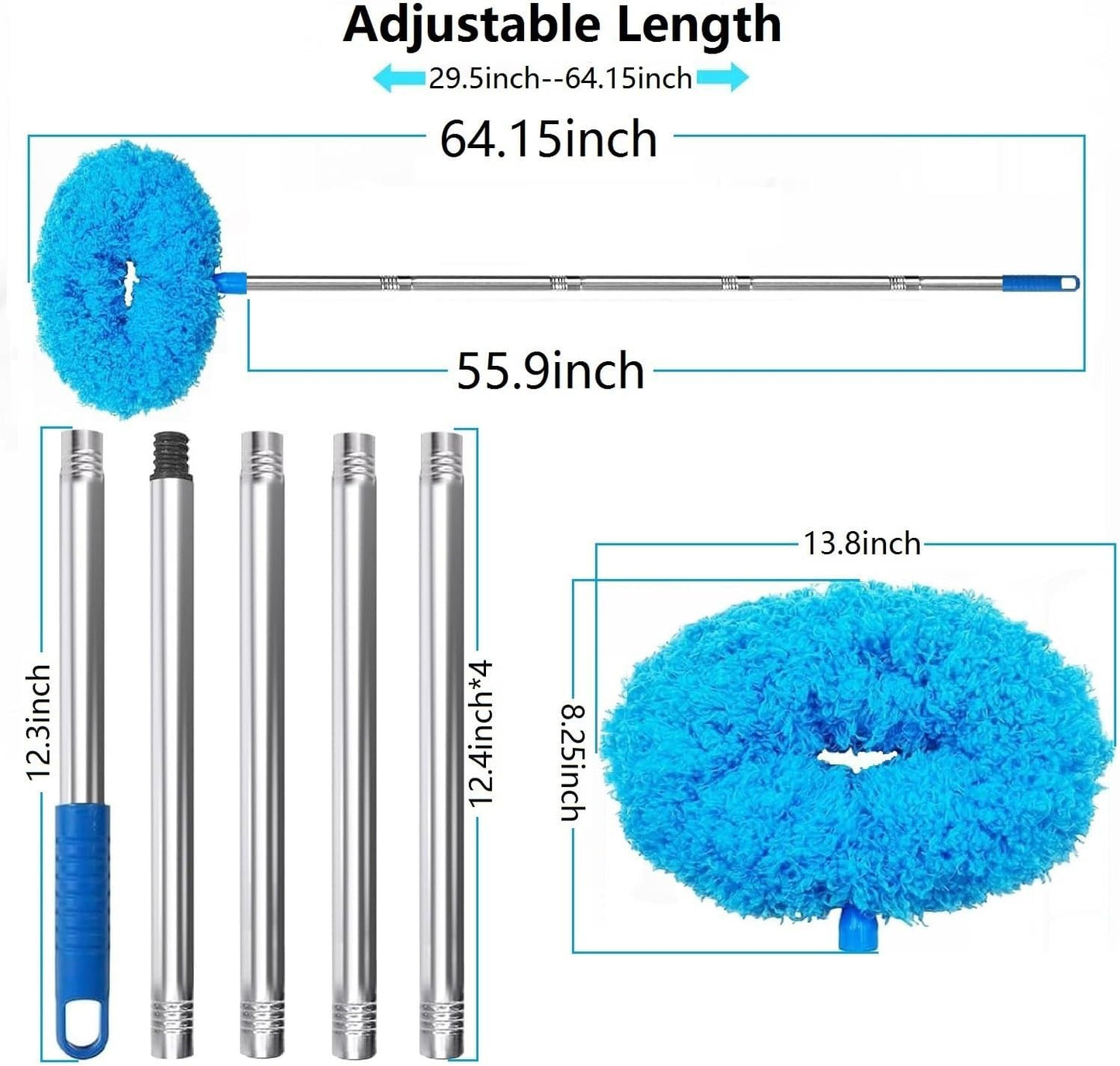 64.15" Adjustable Ceiling Fan Duster,Washable Reusable Microfiber,Ladderless