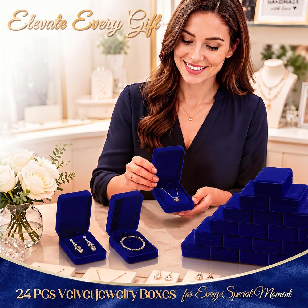 24 Pcs Velvet Jewelry Gift Boxes Necklace Earring Business(Royal Blue)