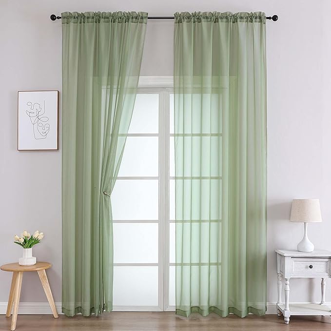 Chyhomenyc Sage Green Sheer Curtains 96 Inches Long 2 Panels, Light Filtering by Chyhomenyc