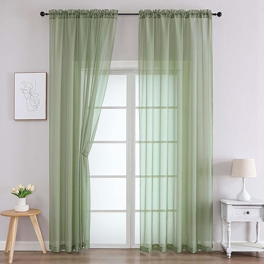 Chyhomenyc Sage Green Sheer Curtains 96 Inches Long 2 Panels, Light Filtering by Chyhomenyc
