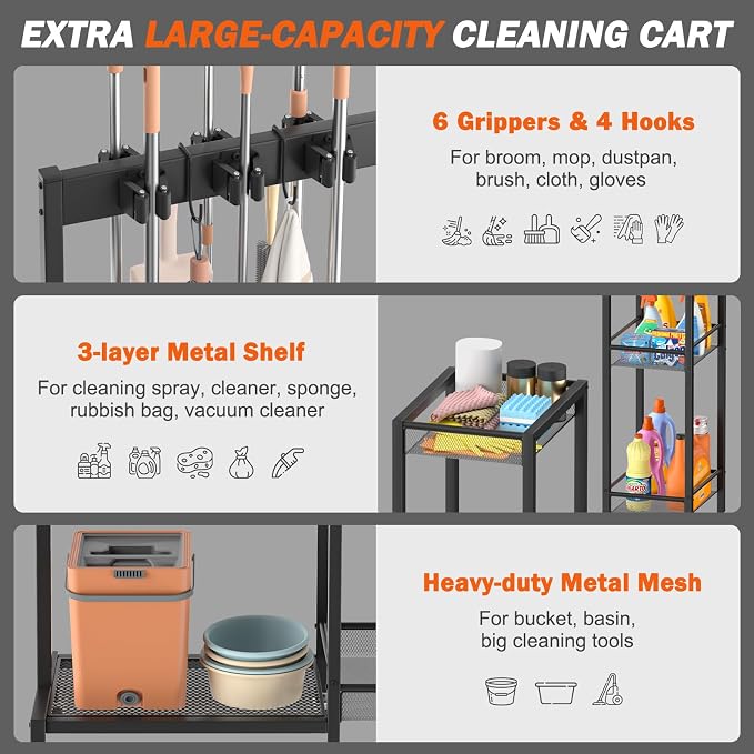 Broom Holder with Cleaning Supplies Organizer, Broom Closet Storage Cabinet - Image 4