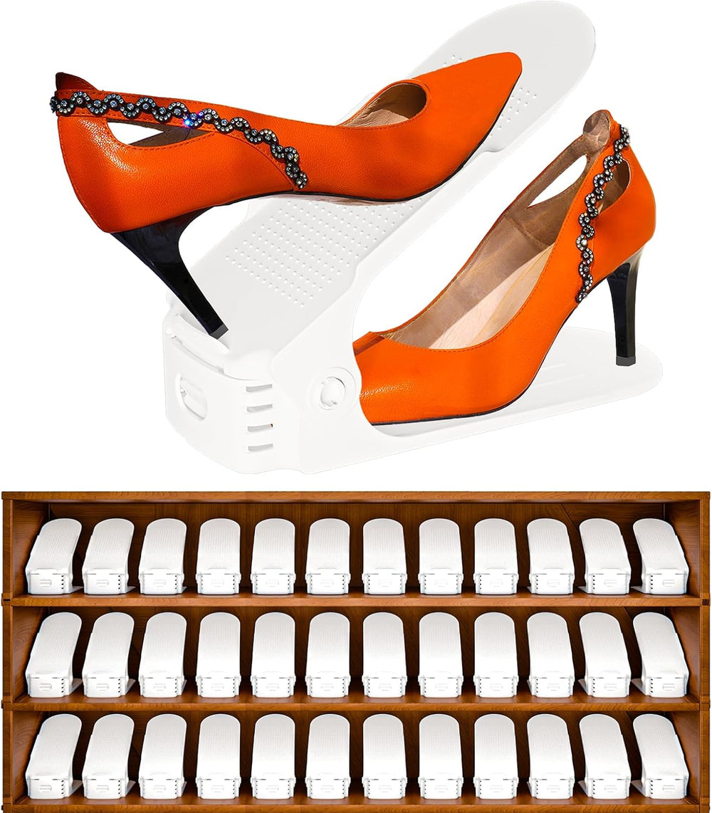 36 Pack Adjustable 50% Space-saving Shoe Slots Organizer, White