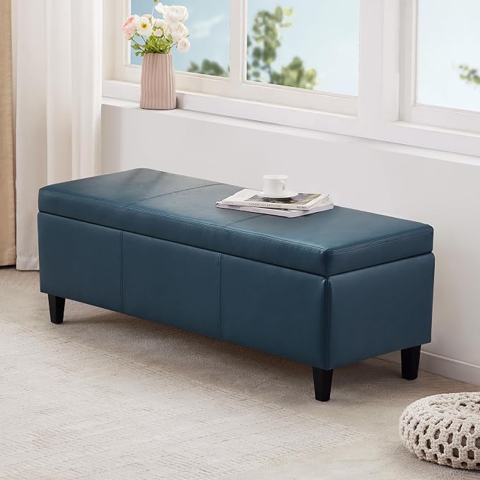 HUIMO Faux Leather Storage Ottoman Bench 50.3 Inch Extra Long PU Upholstered - Image 5
