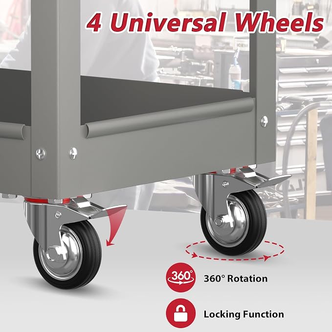 3 Tier Rolling Tool Cart on Wheels, Heavy Duty Industrial Utility Cart Service - Image 7