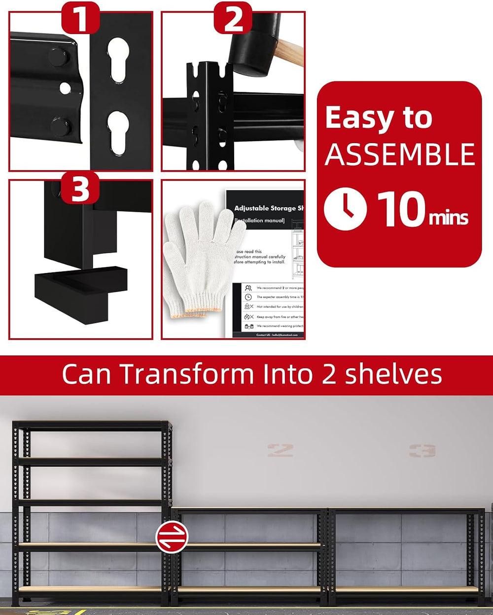 PrimeZone 3250 LBS Heavy Duty Garage Storage Shelves Adjustable Shelf, 2PCS