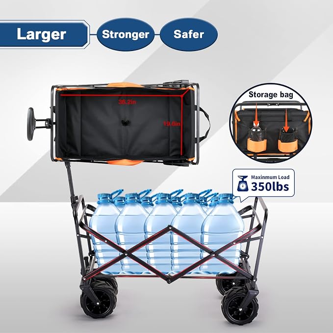 EchoSmile Heavy Duty 350 Lbs Capacity Collapsible Wagon, Outdoor Folding - Image 6