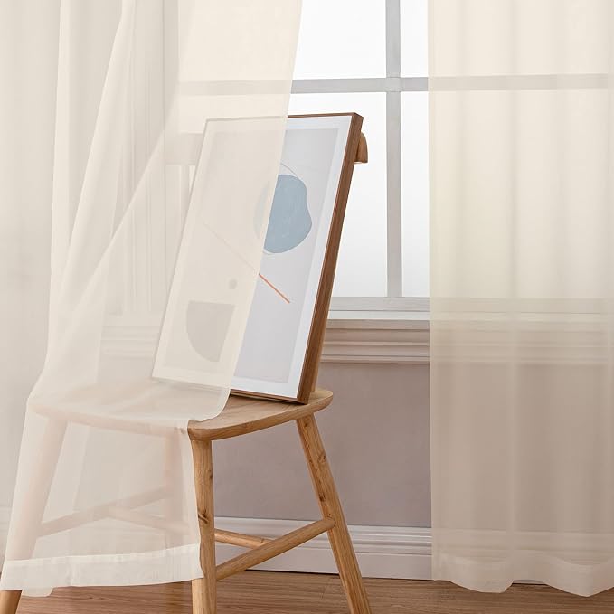 Chyhomenyc Cream Sheer Curtains 78 Inches Long 2 Panels Set - Image 4