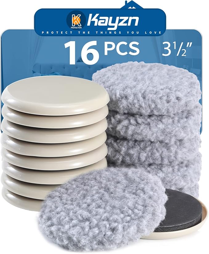 Furniture Sliders, 8 Pack 3 1/2" Moving Pads and 8 Hardwood Socks, Protect by Kayzn