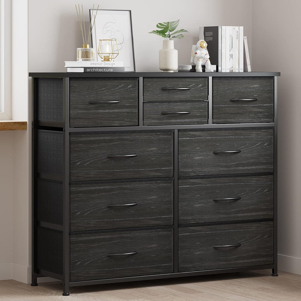 LUMTOK 10 Drawers Dresser with Fabric Bin for Bedroom,Closets，Black Dresser