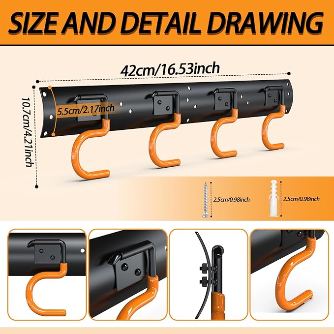 3-H 24×16" All Metal Garden Tool Organizer, Garage Tool Organizer, Broom Holder - Image 2