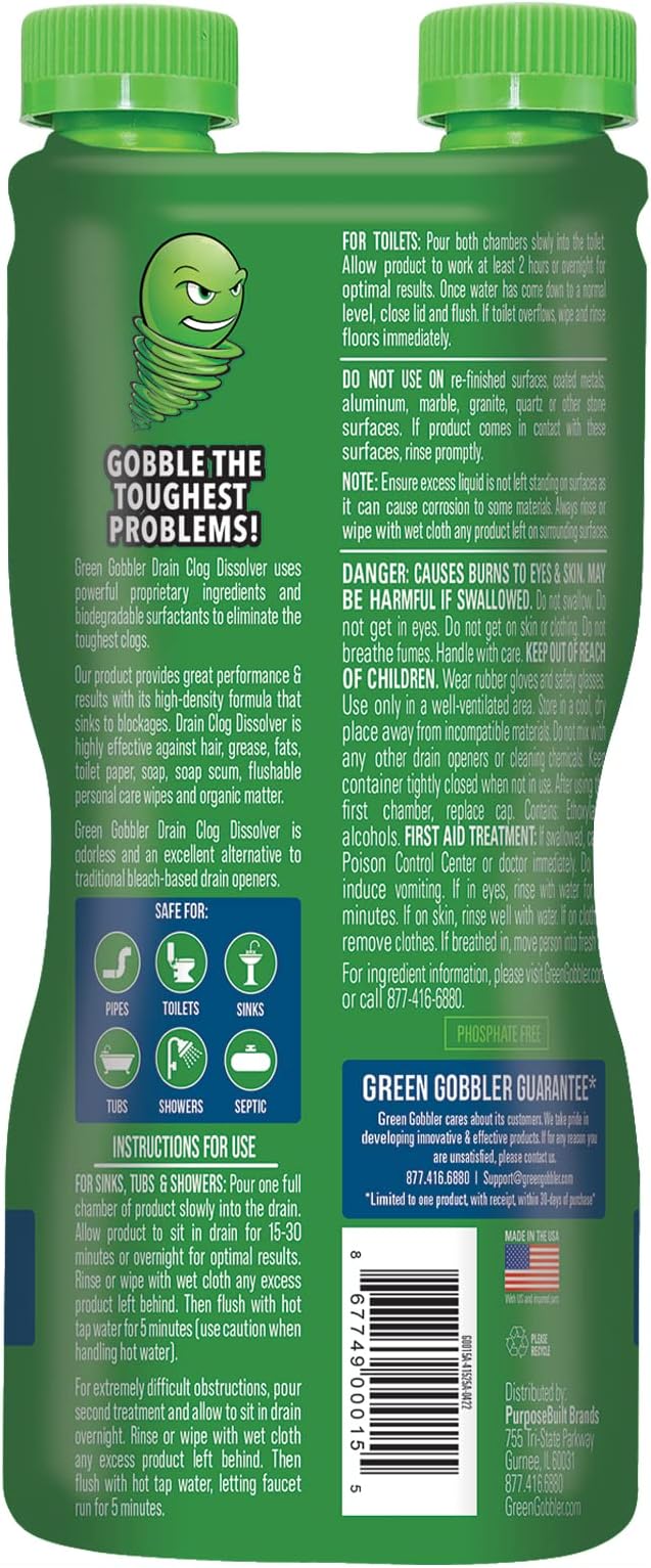 Green Gobbler Liquid Hair Drain Clog Remover, - Image 2
