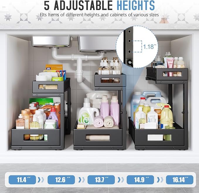 1 Pack 17IN Depth Under Sink Storage Organizer, Large 2-Tier Elegant Mesh Pull - Image 5