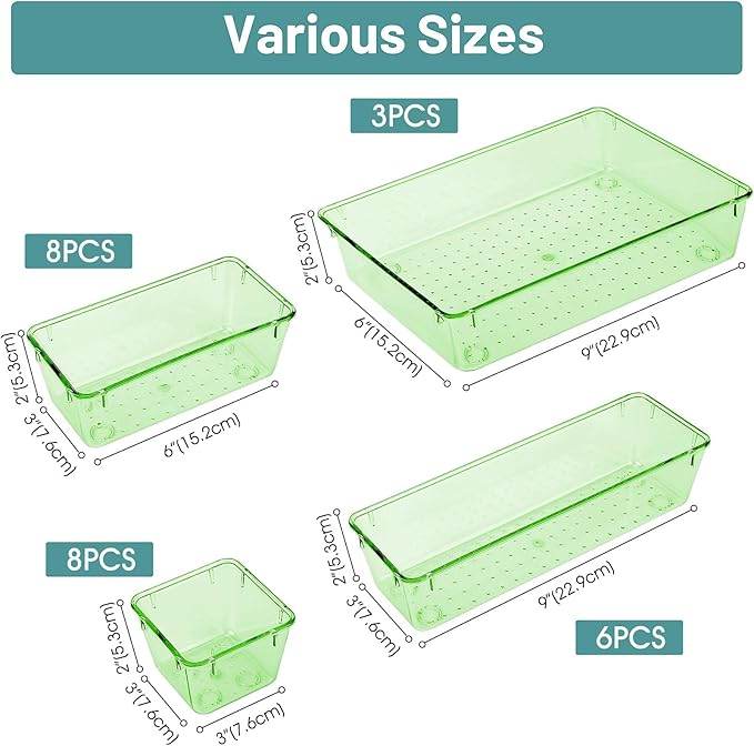 WOWBOX 25 PCS Plastic Drawer Organizer Set, 4 Sizes Desk Drawer Divider - Image 2