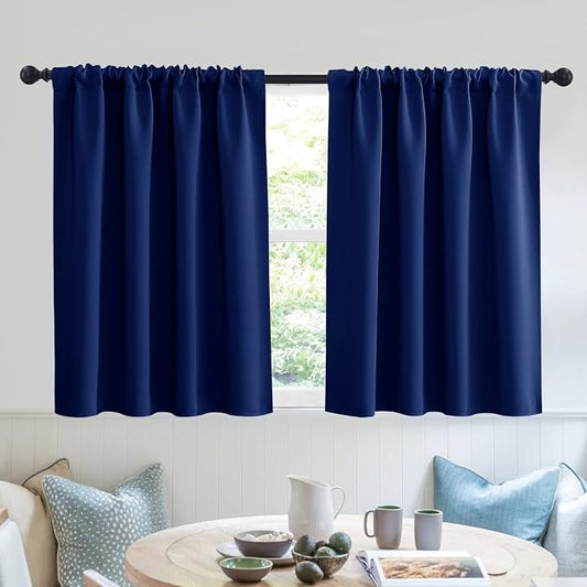 RYB HOME Small Window Tier Curtains, Light Block Privacy Solid Portable Drapes by RYBHOME