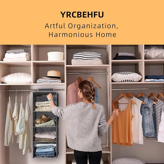 2 Packs Hanging Closet Organizer Storage, 6-Shelf Hanging Shelves Clothes - Image 2