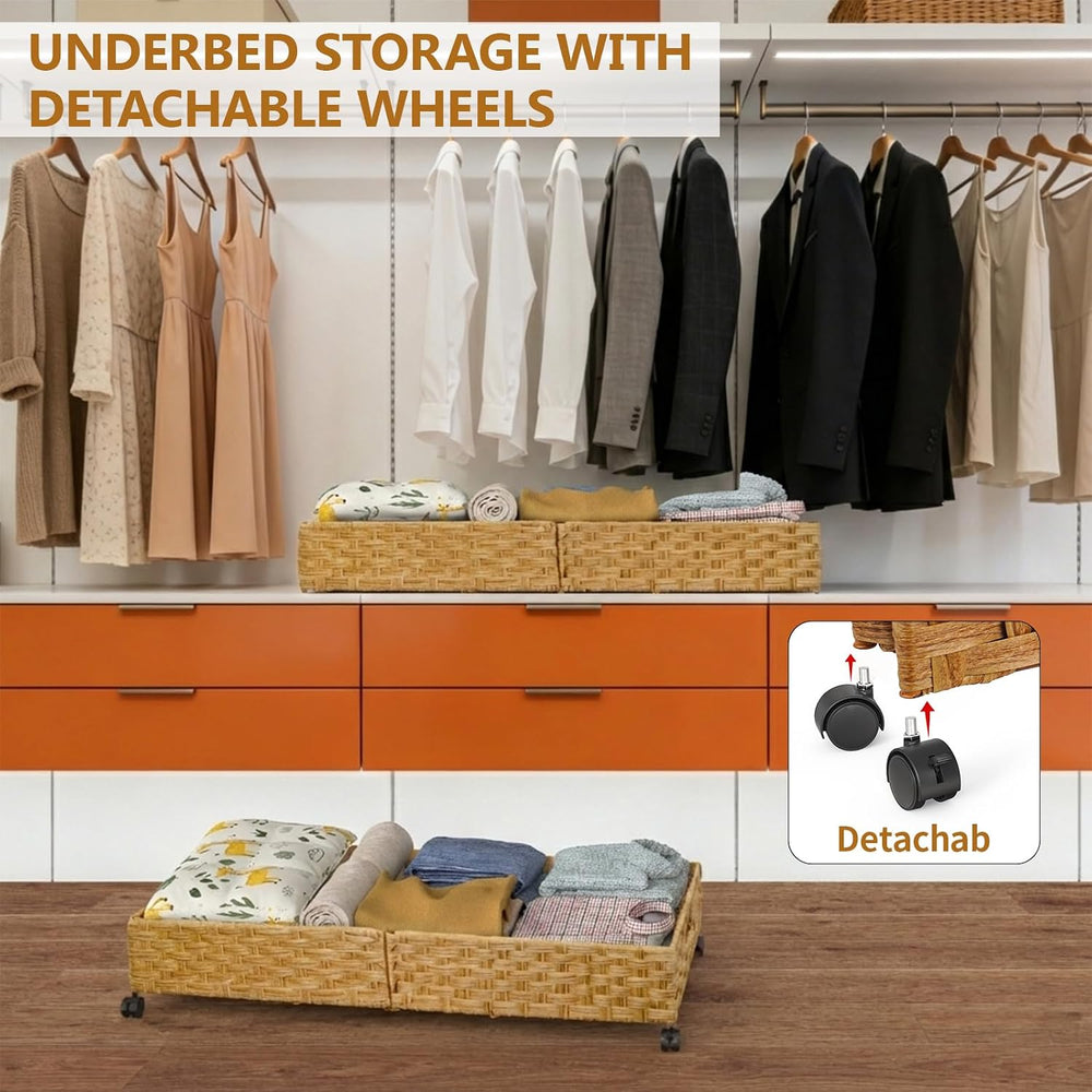 Under Bed Storage with Wheels, 31.5In/40L Large Rolling Underbed Storage Orga...