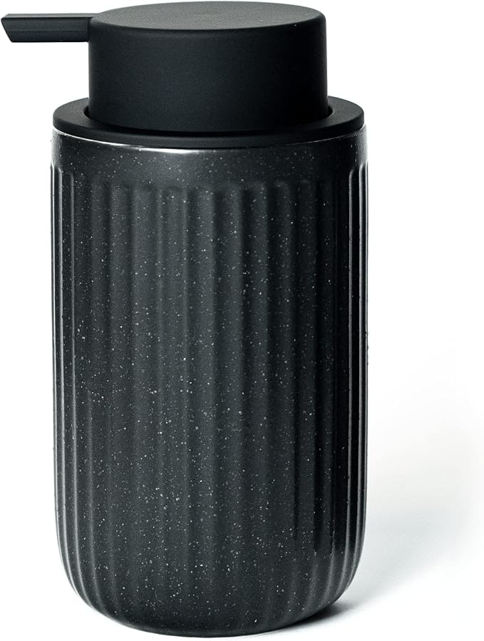 Black Ceramic Foaming Soap Dispenser, Speckled Rippled 12 oz Bottle by ABBINIMO