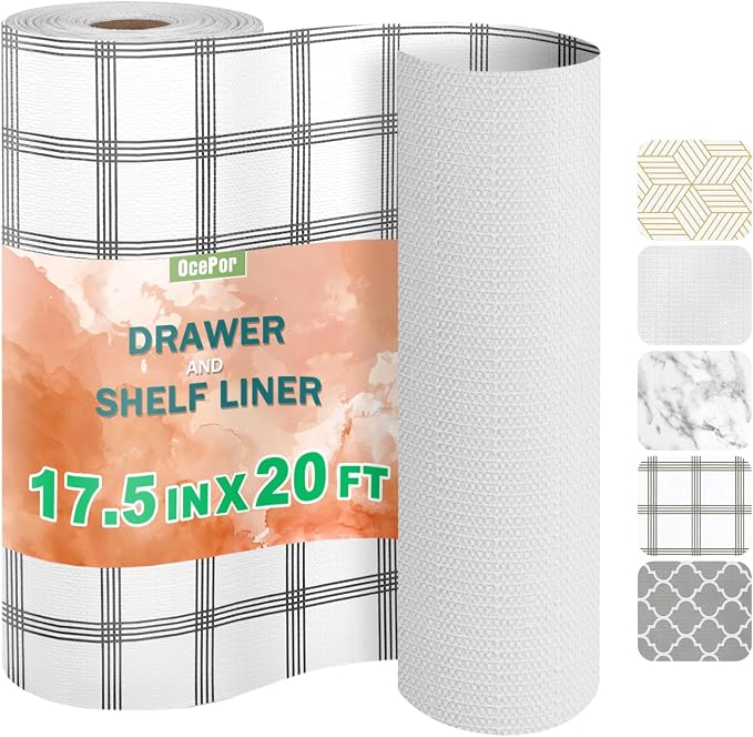 OcePor Non-Adhesive Drawer and Shelf Liner 17.5IN x 20FT，Non Slip Cabinet and by OcePor