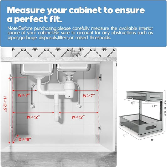 1 Pack 17IN Depth Under Sink Storage Organizer, Large 2-Tier Elegant Mesh Pull - Image 2