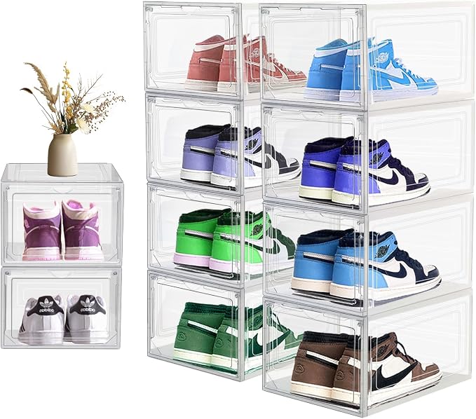 10 Pack Shoe Storage Box Clear Hard Plastic Shoe Organizer Stackable Hats by DAYOOH