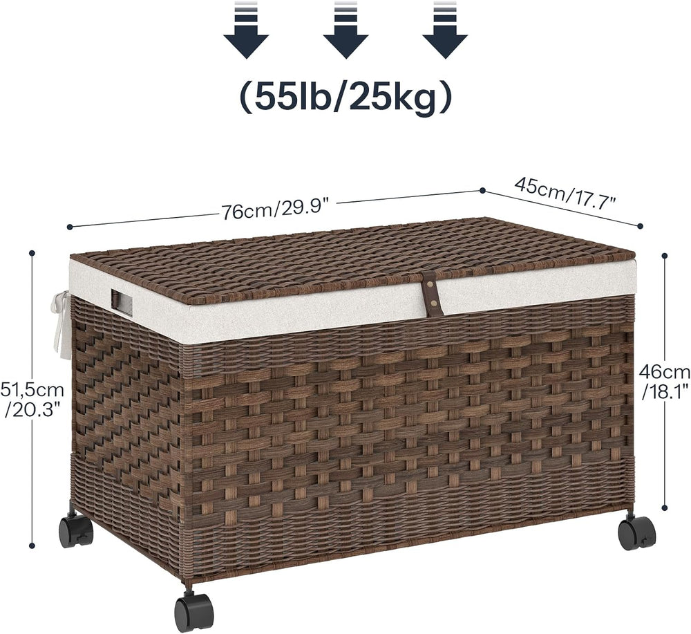 HOOBRO Storage Basket with Lid, 42.3 Gallon (160 L) Woven Storage Bin with Wh...