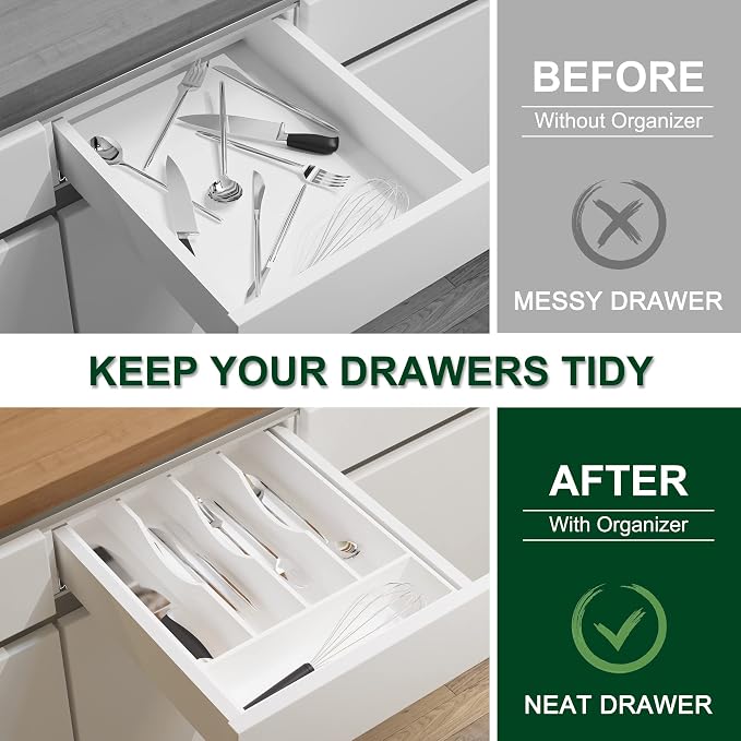 Bellsal White Utensil Organizer 10 Inch Silverware Tray - Image 5