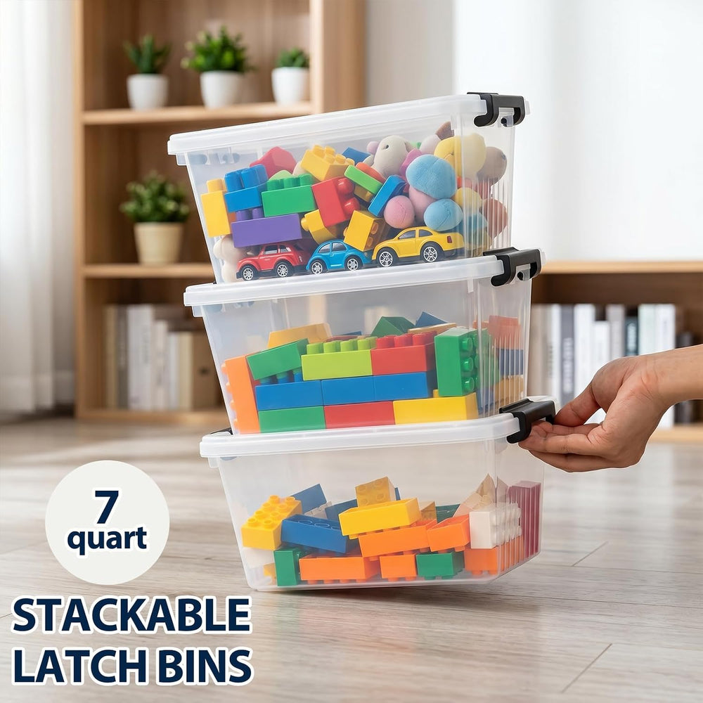 OUTUXED Storage Bins with Lids 10 Pack 7Qt Clear Stackable Containers Boxes