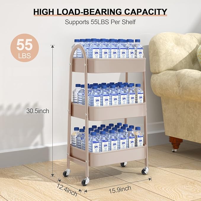 EAGMAK 3 Tier Utility Rolling Cart, Metal Storage Cart - Image 6