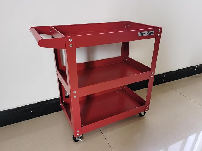 Utility Service Cart, 3 Shelf 150LBS Heavy Duty Steel Rolling Utility Cart - Image 2