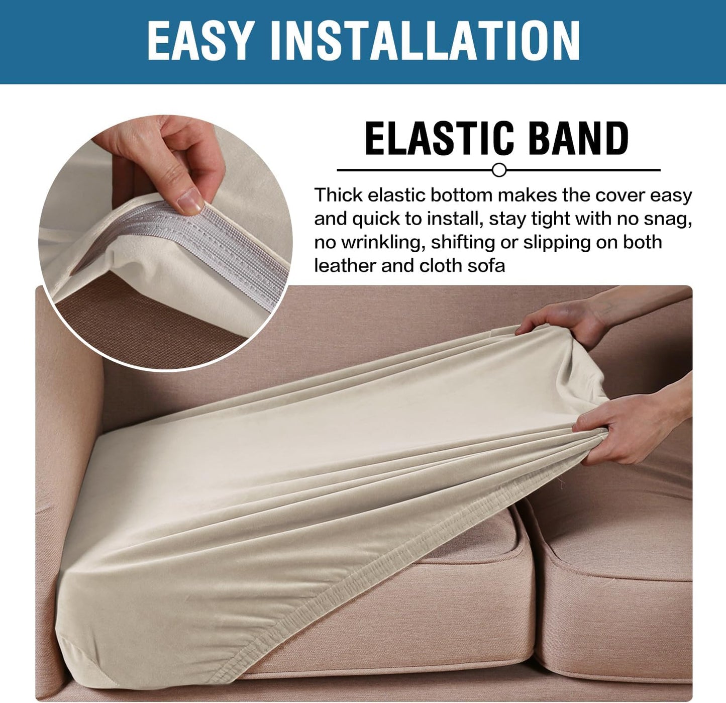 H.VERSAILTEX Velvet Stretch Couch Cushion Cover Plush Cushion Slipcover for Chair Loveseat Sofa Cushion Furniture Protector Seat Cushion Sofa Cover (3 Piece Sofa Cushion Covers, Ivory)