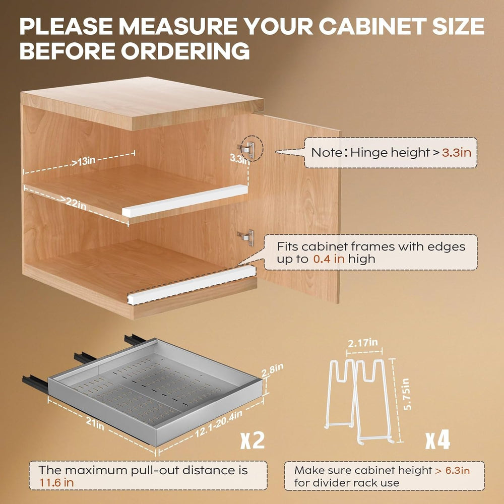 Seinloes 2 Pack Pull out Cabinet Organizer 21"Deep With Raising Pad for ...
