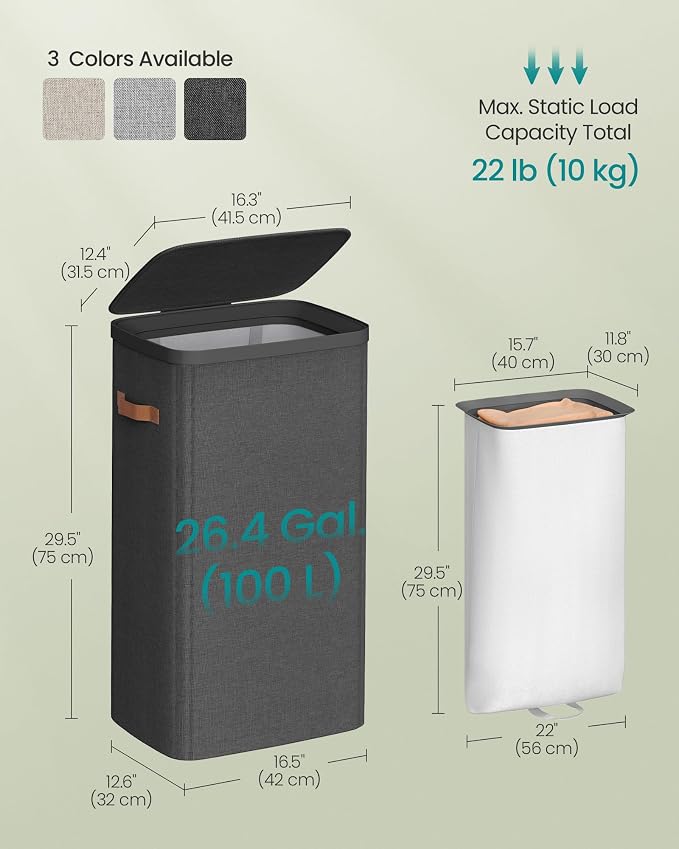 SONGMICS Laundry Basket, 26.4 Gal. Laundry Hamper, Easy Assembly, - Image 6