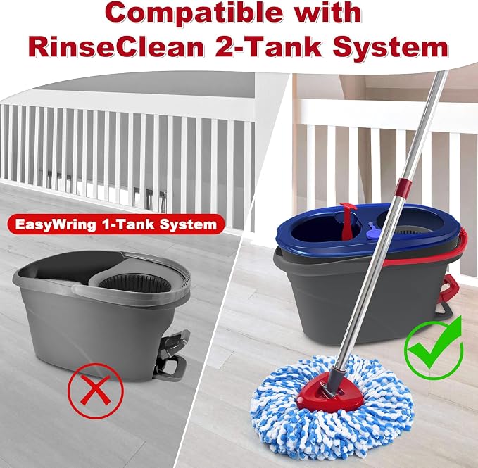 Spin Mop Handle, Mop Heads Replacements, Scrubber Mop Head and Mop Base Combo - Image 2