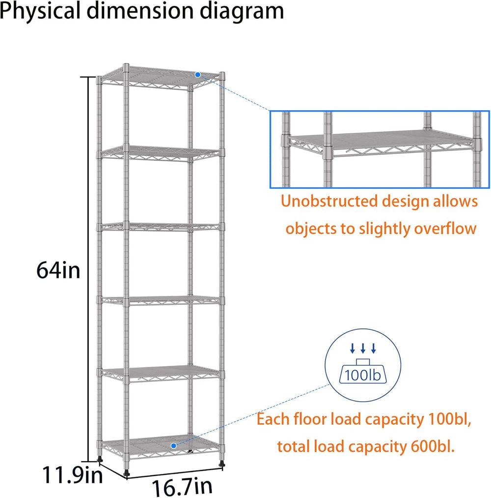 REGILLER 6 Wire Shelving Steel Storage Rack Adjustable Unit Shelves for Laund...