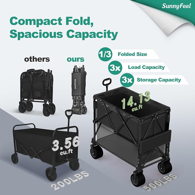 SUNNYFEEL Double Decker Wagon, Collapsible Outdoor Utility Wagon Cart 500LB - Image 3