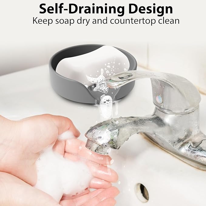 Self Draining Soap Dish, Silicone Suction Cup Soap Holder Tray Savers Container - Image 5