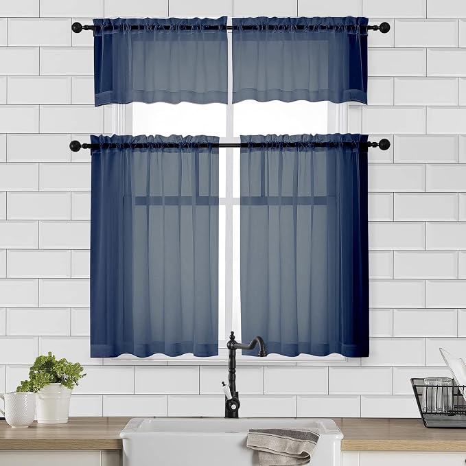 Chyhomenyc Sheer Window Curtains Tier 2 Pieces Set, 36 inch Length, Short - Image 2