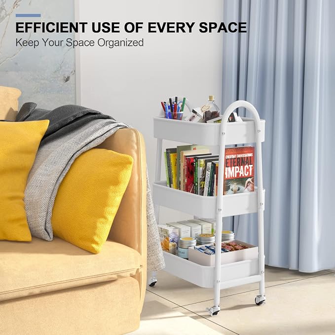 EAGMAK 3 Tier Utility Rolling Cart, Metal Storage Cart - Image 7