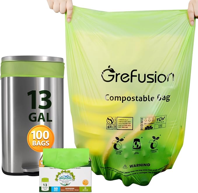 Compostable Bags, Trash bags 13+ gallon tall kitchen, Compostable Trash Lawn & by GreFusion