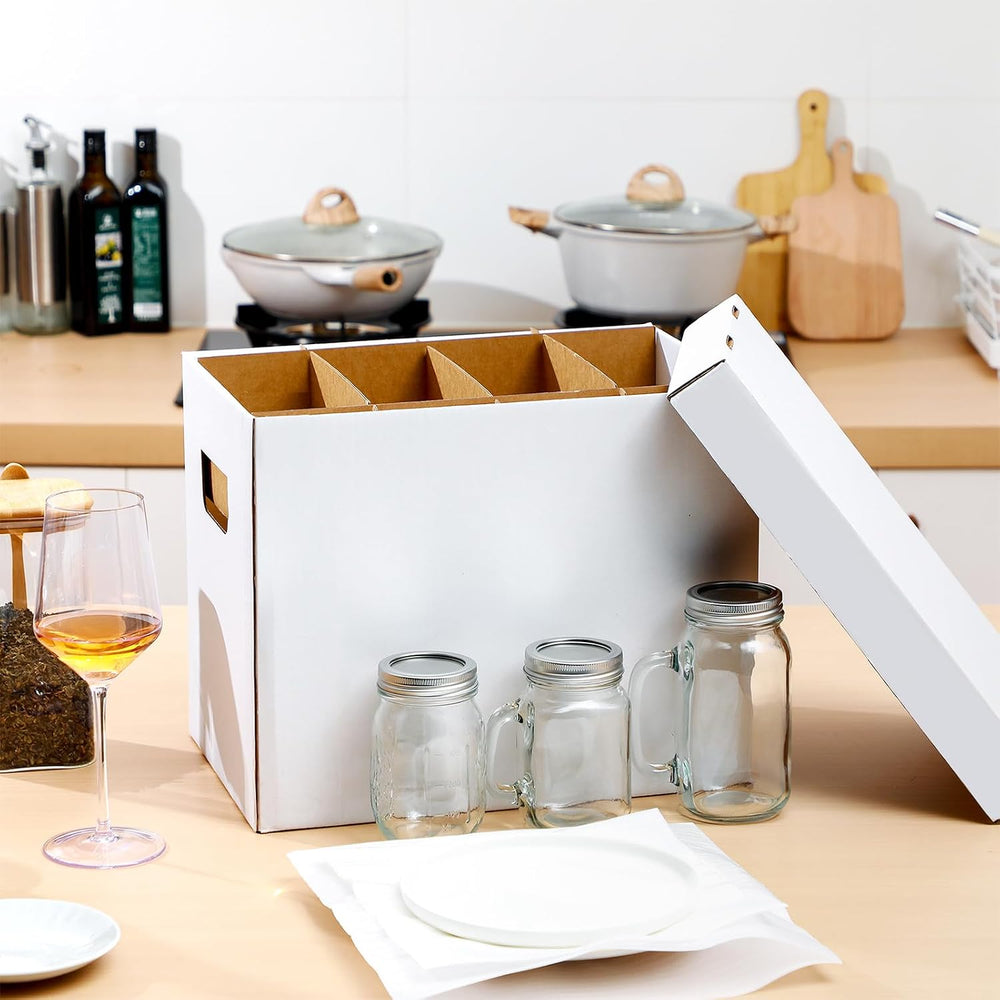 MotiMind 4 Sets Kitchen Moving Boxes with Divider Kits for Dish Glassware Win...