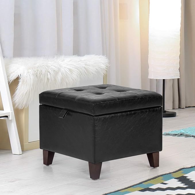 Adeco Storage Ottoman Foot Rest Stool, Leather Ottoman Footstool - Image 8