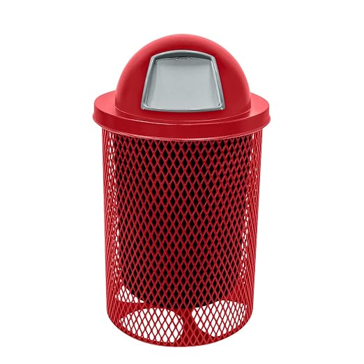 COATEDOUTDOORFURNITURE RDT-TXTRED Heavy Duty 32 Gallon Round Trash Receptacle by CoatedOutdoorFurniture