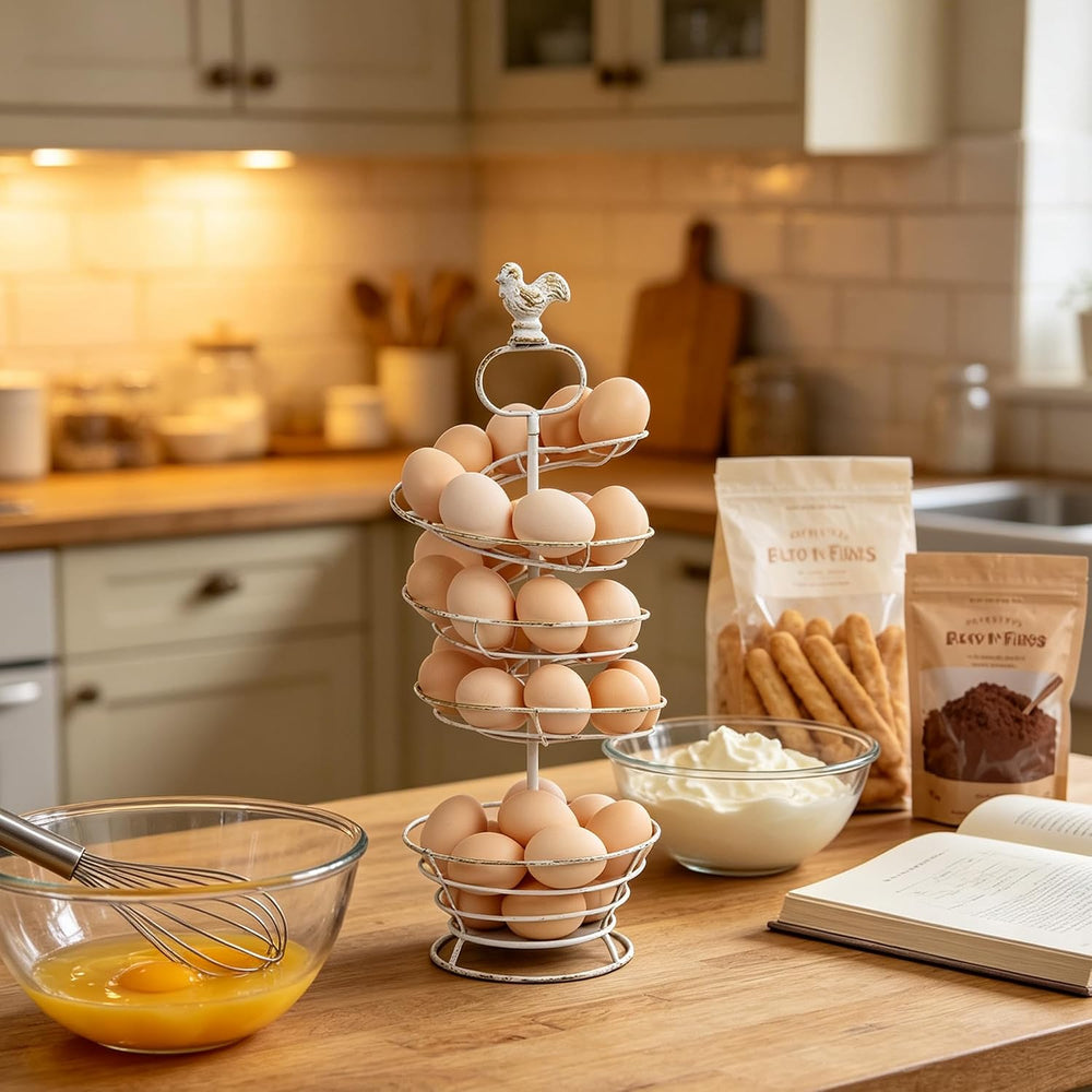 Fresh Egg Holder Countertop Vintage Metal Spiral Egg Holder with Storage Bask...
