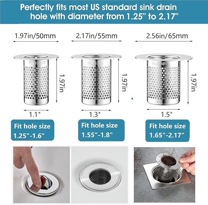 Hair Catcher Shower Drain, Bathtub Drain Cover, Deep Stainless Steel Sink - Image 2